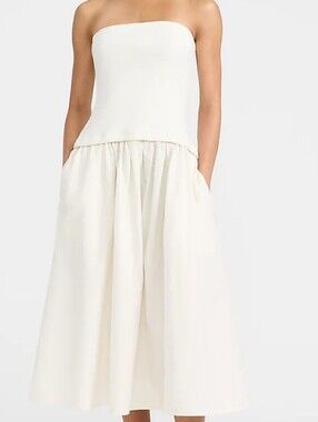 NWT Express Mixed Media Strapless Drop Waist Midi Dress with Pockets Size Large